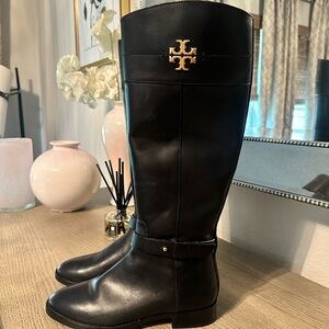 Tory Burch Black Leather Knee-High Boots